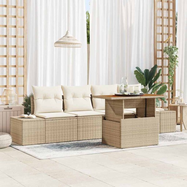 Garden dining set with pillow 5 pcs Beige and cream