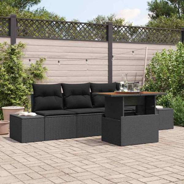 Garden dining set with pillow 5 pcs Black and Brown