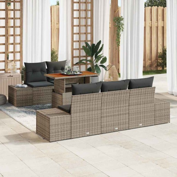 Garden dining set with pillow 6 pcs Gray and brown