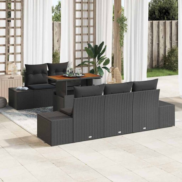 Garden dining set with pillow 6 pcs Black and Brown
