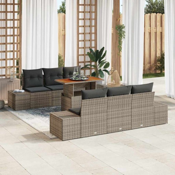 Garden dining set with pillow 7 pcs Gray and brown