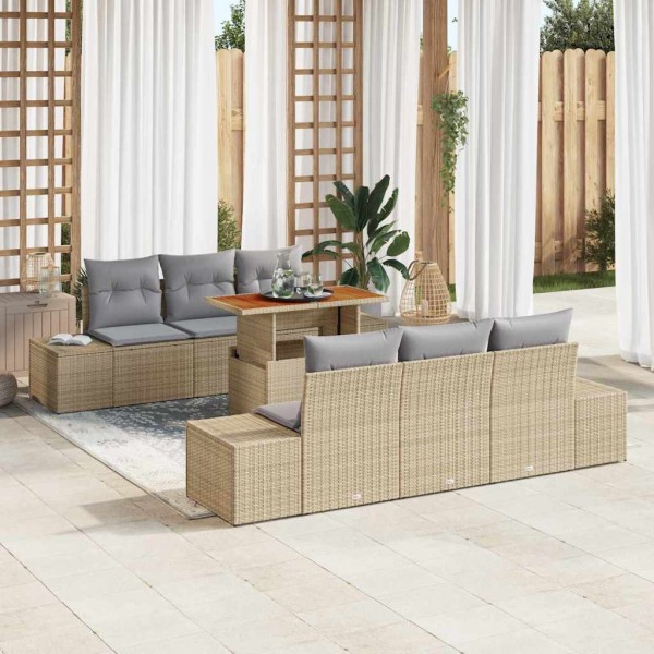 Garden dining set with pillow 7 pcs Beige and gray