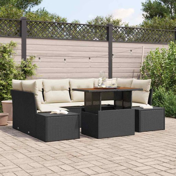 Garden dining set with pillow 7 pcs Black and cream