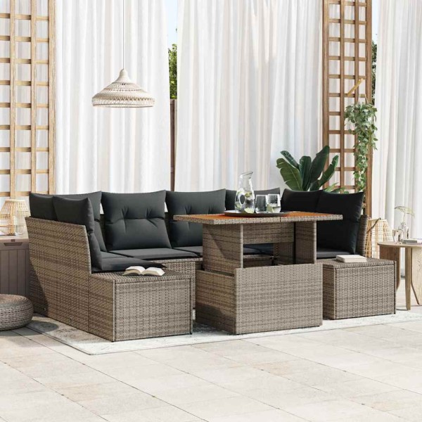 Garden dining set with pillow 7 pcs Gray and brown