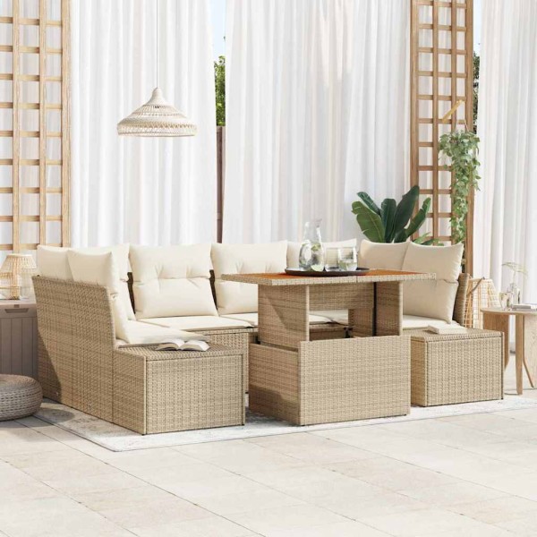 Garden dining set with pillow 7 pcs Beige and cream