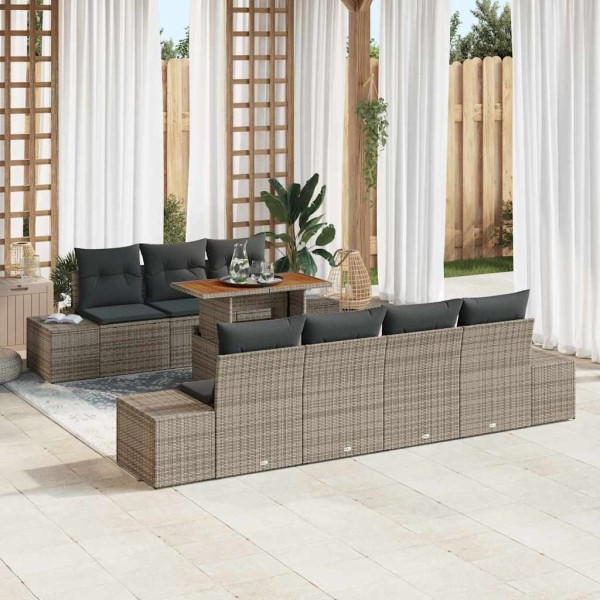 Garden dining set with pillow 8 pcs Gray and brown