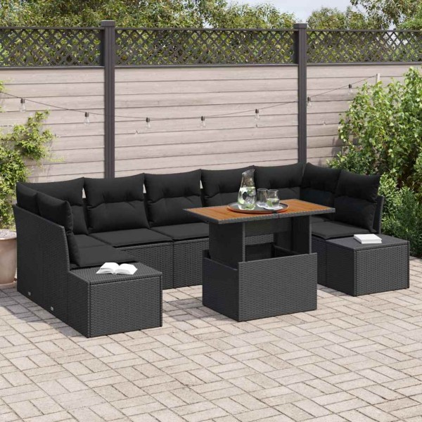 Garden dining set with pillow 8 pcs Black and Brown