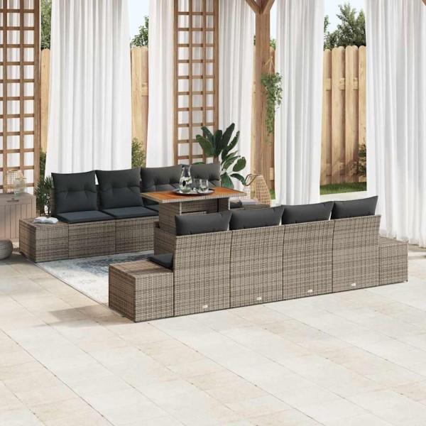 Garden dining set with pillow 9 pcs Gray and brown