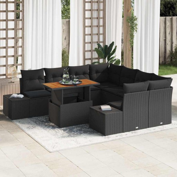 Garden dining set with pillow 9 pcs Black and Brown