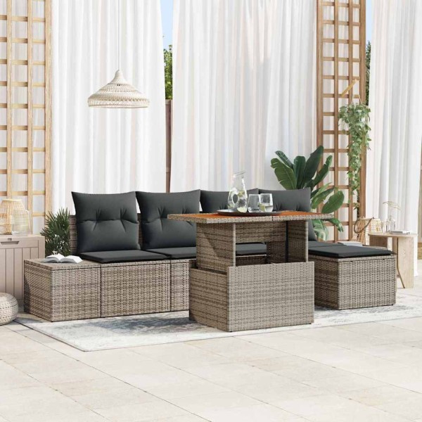 Garden dining set with pillow 6 pcs Gray and brown