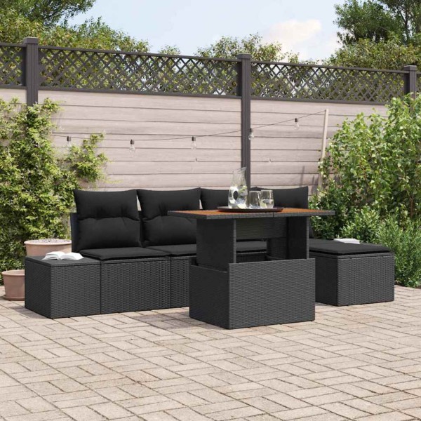 Garden dining set with pillow 6 pcs Black and Brown