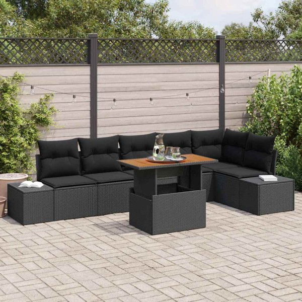 Garden dining set with pillow 7 pcs Black and Brown