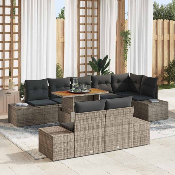 Garden dining set with pillow 9 pcs Gray and brown