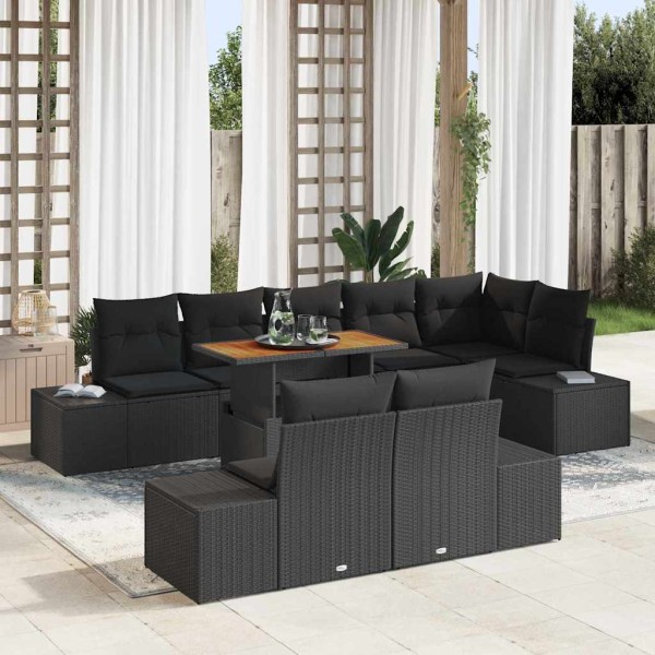 Garden dining set with pillow 9 pcs Black and Brown