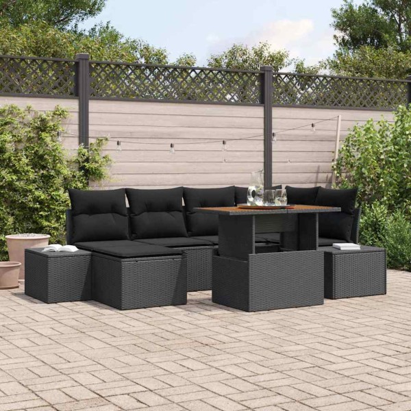 Garden dining set with pillow 7 pcs Black and Brown