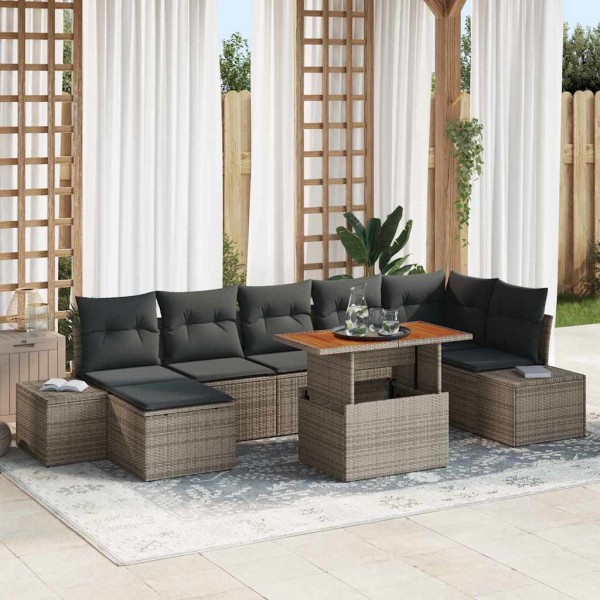Garden sofa set with pillow 8 pcs Gray and brown
