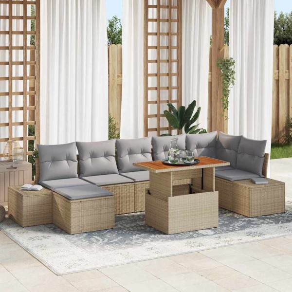 Garden sofa set with pillow 8 pcs Beige and gray