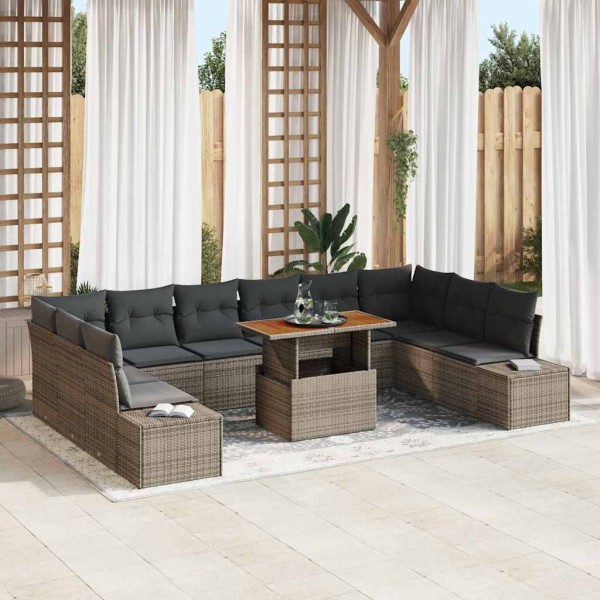 Garden sofa set with pillow 11 pcs Gray and brown