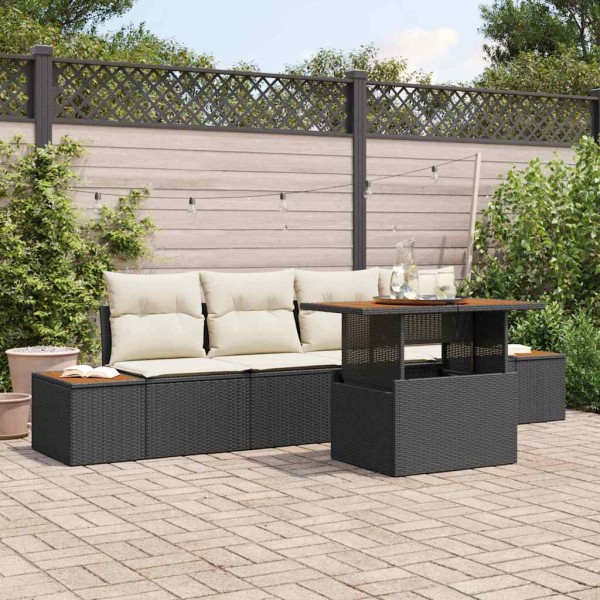 Garden dining set with pillow 5 pcs Black and beige