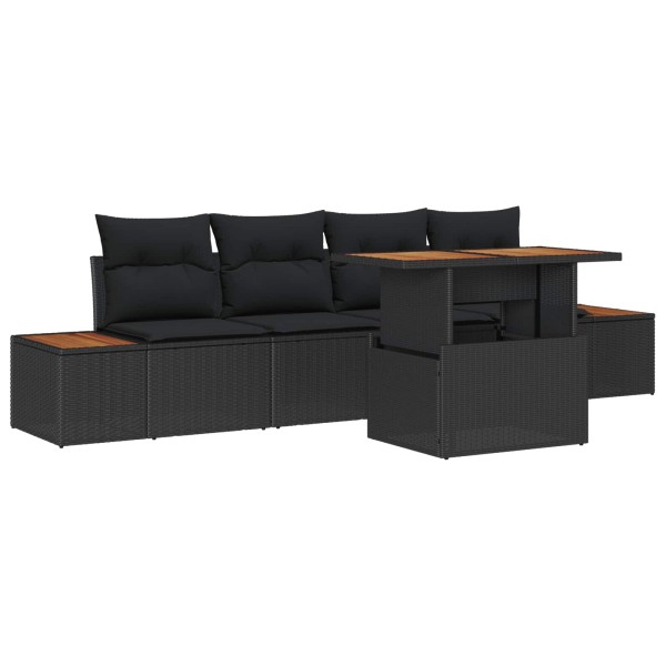 Garden dining set with pillow 5 pcs Black and Brown