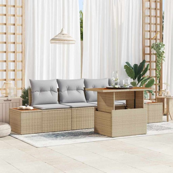Garden dining set with pillow 5 pcs Beige and gray