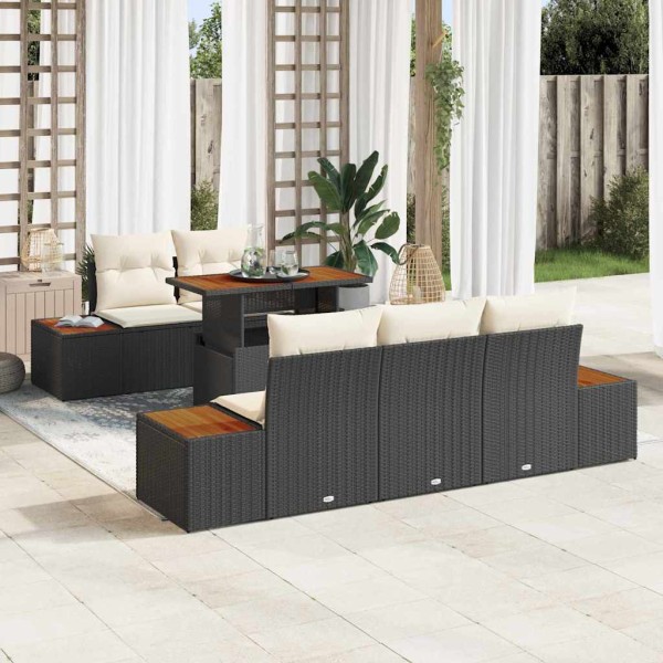 Garden dining set with pillow 6 pcs Black and beige
