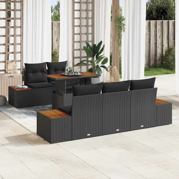 Garden dining set with pillow 6 pcs Black and Brown
