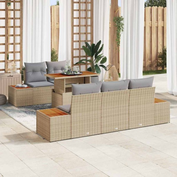 Garden dining set with pillow 6 pcs Beige and gray