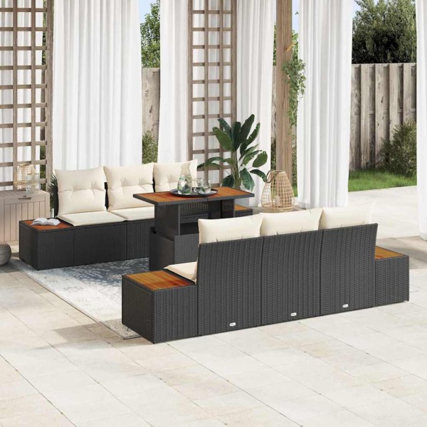 Garden dining set with pillow 7 pcs Black and beige