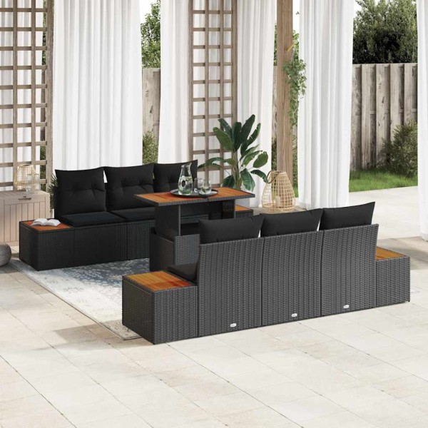 Garden dining set with pillow 7 pcs Black and Brown