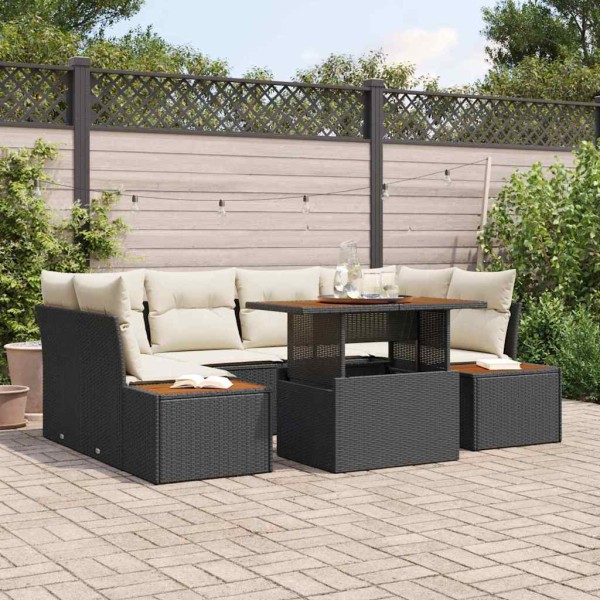 Garden dining set with pillow 9 pcs Black and beige