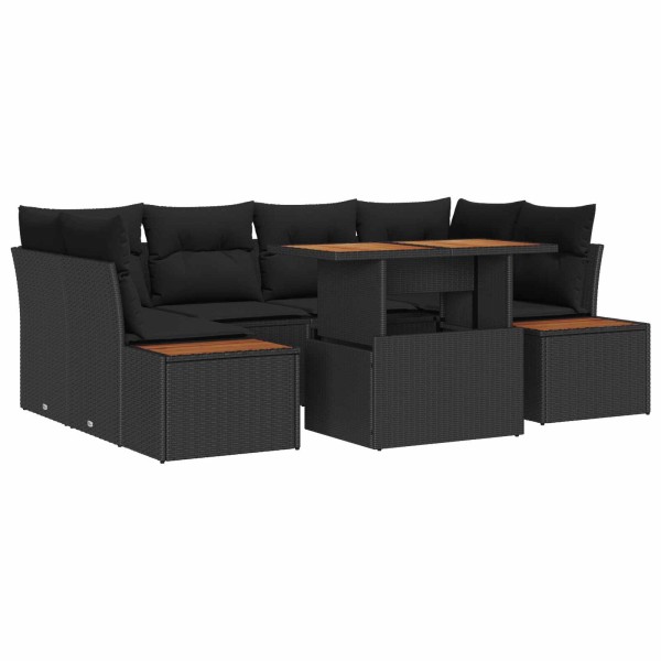 Garden dining set with pillow 9 pcs Black and Brown