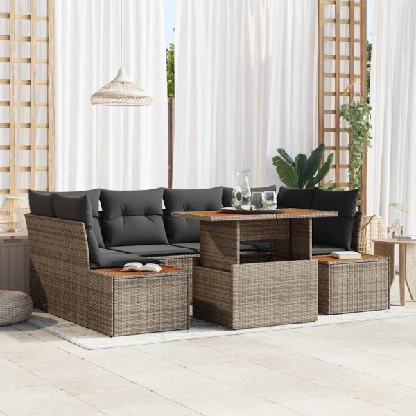 Garden dining set with pillow 9 pcs Gray and brown