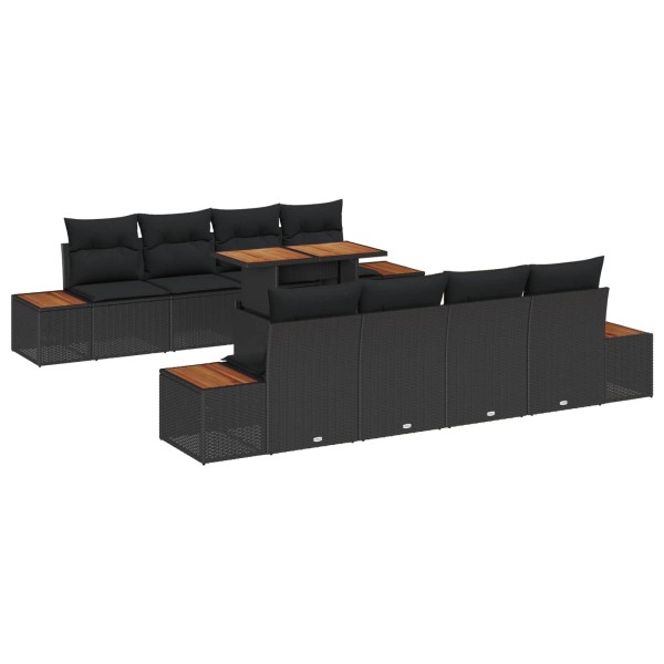 Garden dining set with pillow 9 pcs Black and Brown