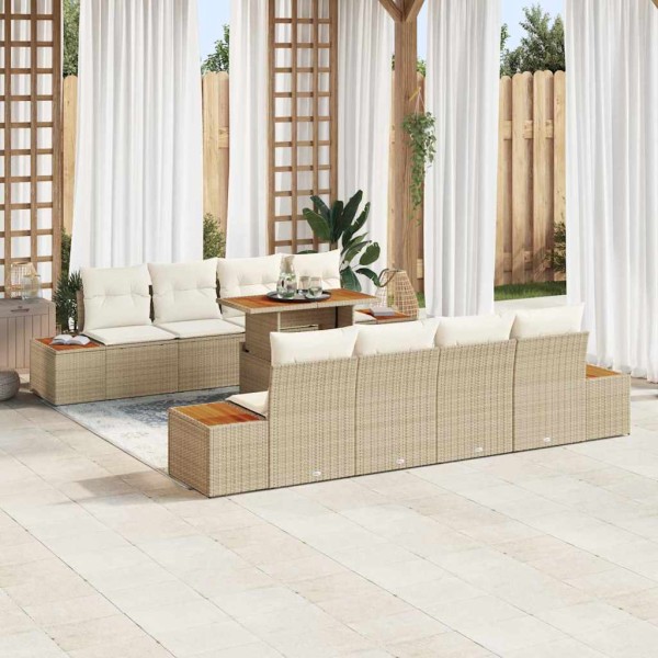 Garden dining set with pillow 9 pcs Beige and cream