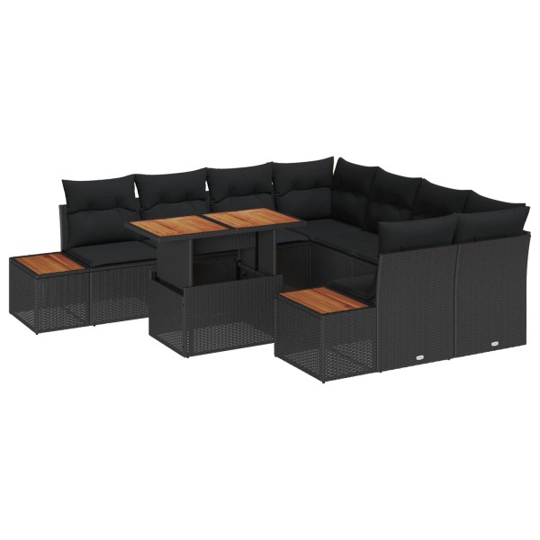Garden dining set with pillow 9 pcs Black and Brown