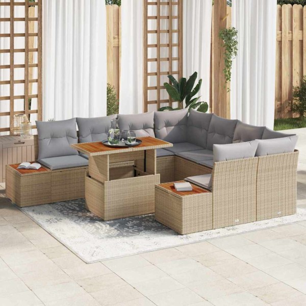 Garden dining set with pillow 9 pcs Beige and gray