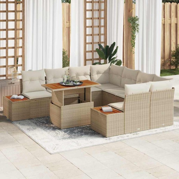 Garden dining set with pillow 9 pcs Beige and cream