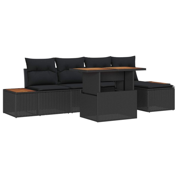 Garden dining set with pillow 6 pcs Black and Brown