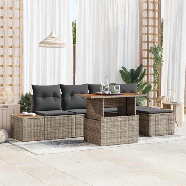 Garden dining set with pillow 6 pcs Gray and brown