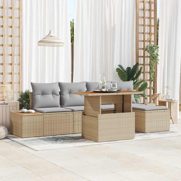 Garden dining set with pillow 6 pcs Beige and gray
