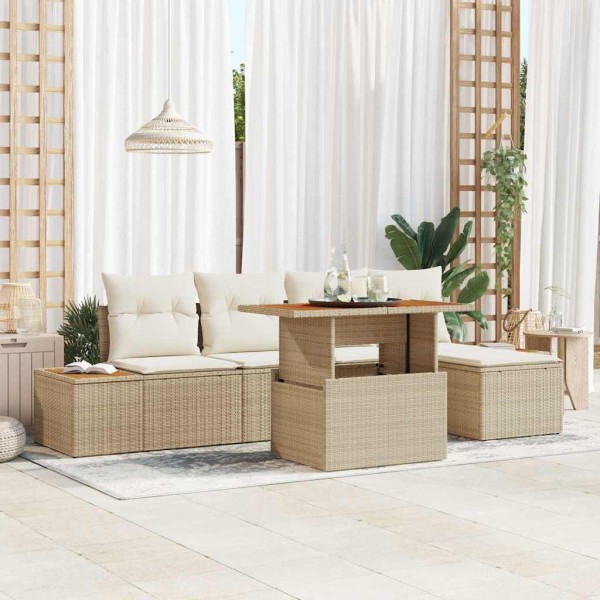 Garden dining set with pillow 6 pcs Beige and cream