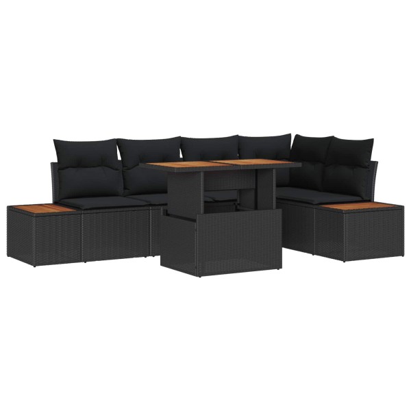 Garden dining set with pillow 6 pcs Black and Brown