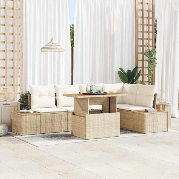 Garden dining set with pillow 6 pcs Sand
