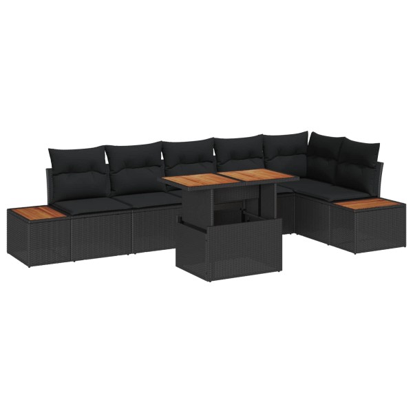 Garden dining set with pillow 7 pcs Black and Brown