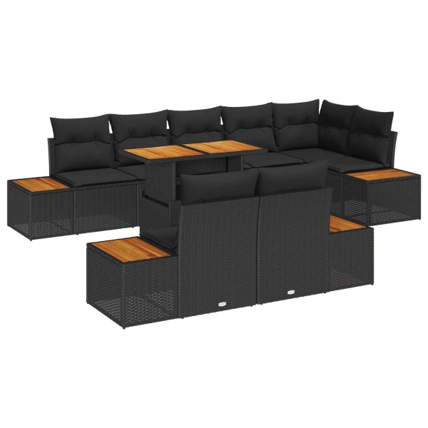 Garden dining set with pillow 9 pcs Black and Brown