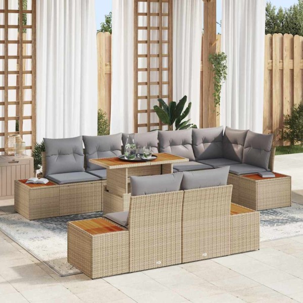 Garden dining set with pillow 9 pcs Beige and gray