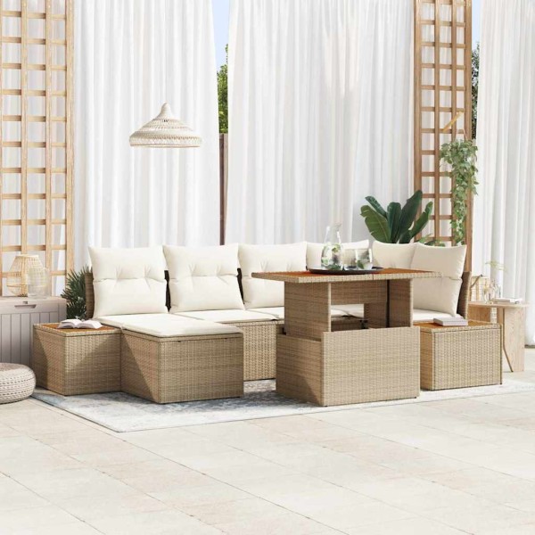 Garden dining set with pillow 7 pcs Beige and cream