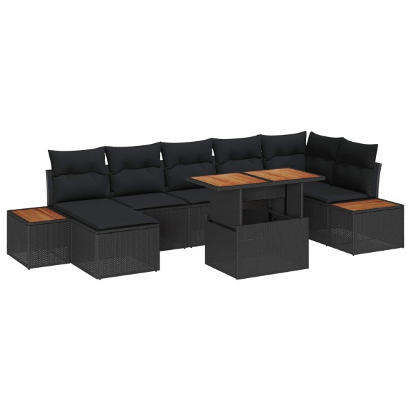 Garden dining set with pillow 8 pcs Black and Brown