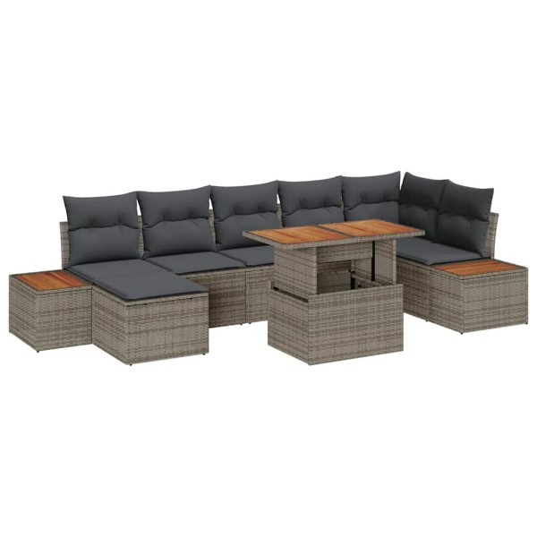 Garden dining set with pillow 8 pcs Gray and brown